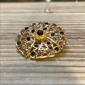 Elegant Gold and Dark Purple Rhinestones Brooch